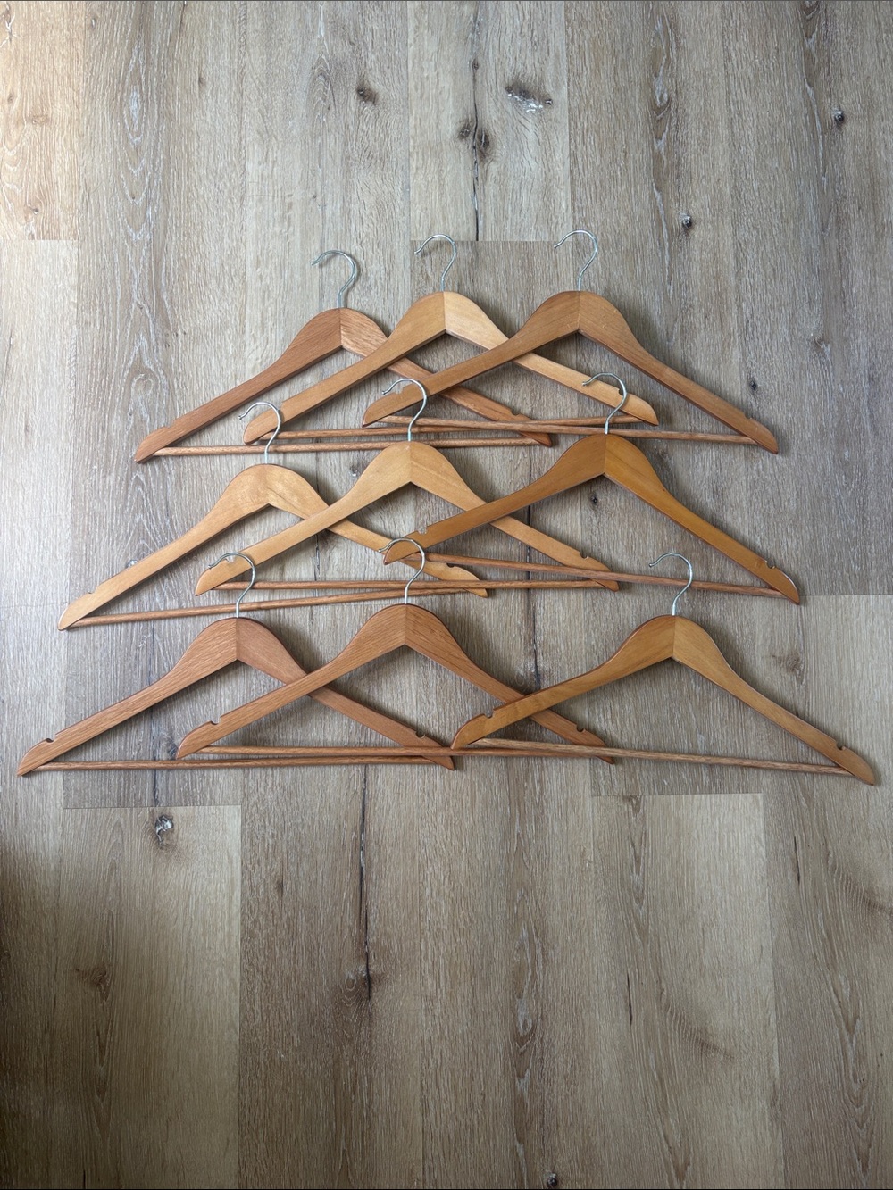 Classic Wooden Clothing Hangers - Natural Brown (Set of 9)